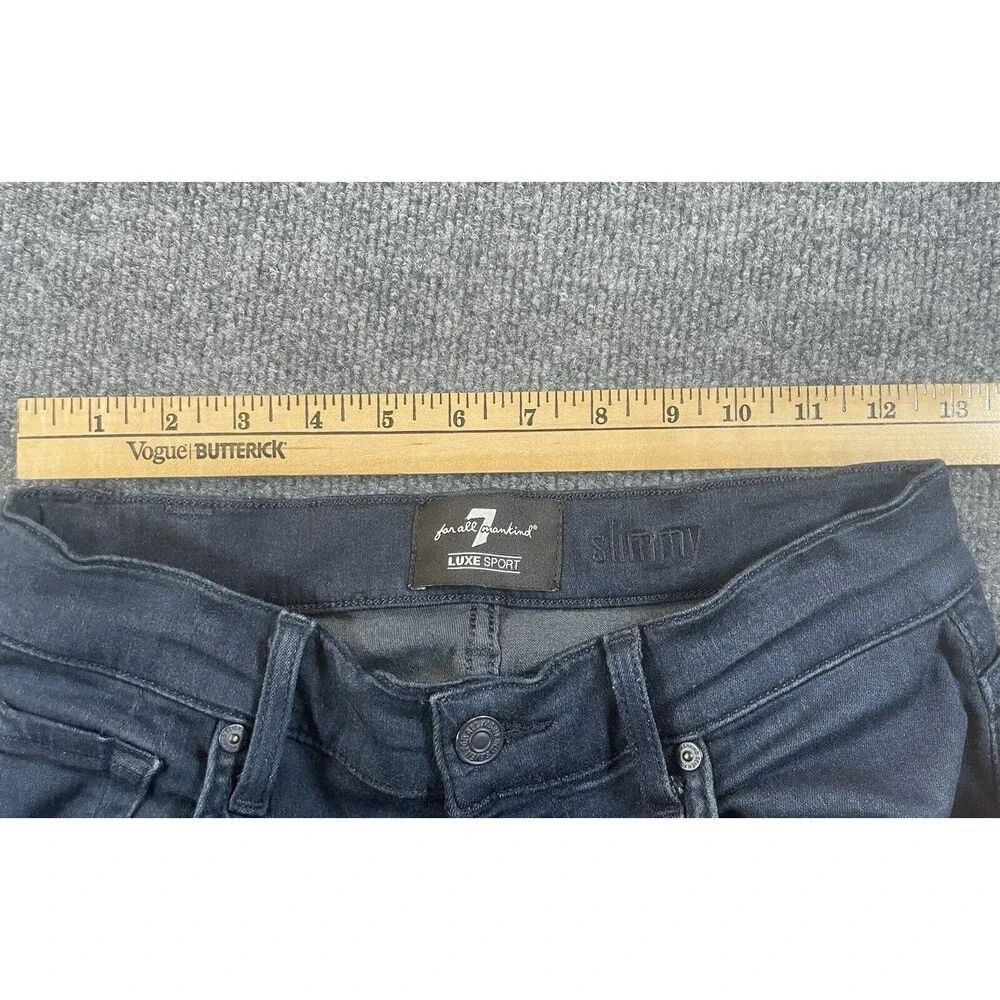 7 For All Mankind Slimmy Jeans Women 29 Blue Luxe Straight Leg Dark Wash Denim - Picture 9 of 12